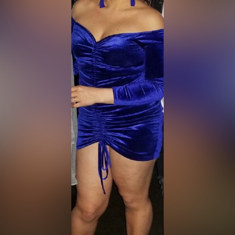 PrettyLittleThing Blue Ruched Bodycon Dress